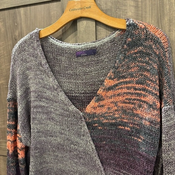 PrAna Vignette V-neck Knit Sweater Asymmetrical Purple Tart Size Large - Picture 6 of 12